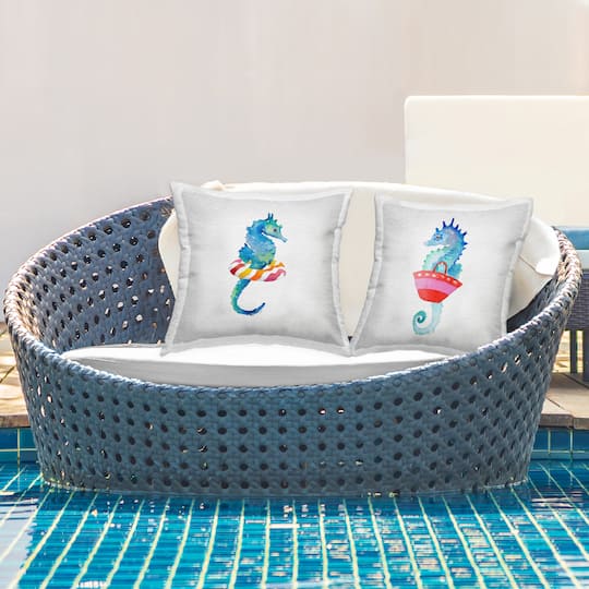 Stupell Industries 18" x 18" Blue Seahorses Beach Outdoor Print Throw Pillow Set